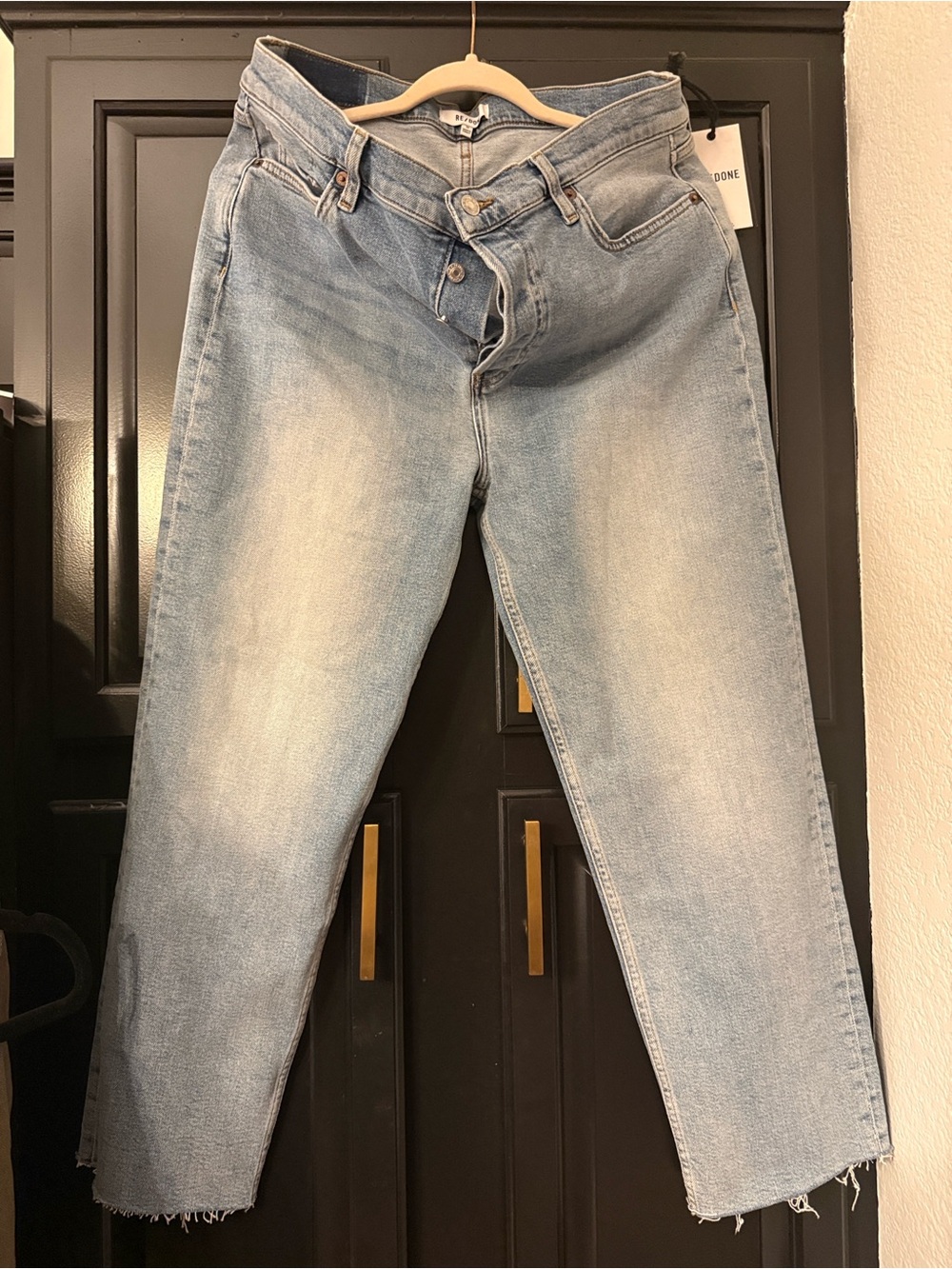 RE/DONE Stove Pipe Straight Leg Jeans Light Wash Raw Hem Size 32